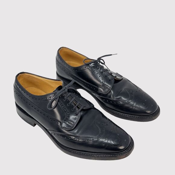 Loake Jones Mens Dress Shoes Black Leather Braemar Brogues Derby Wingtip US 10.5 - Picture 1 of 9